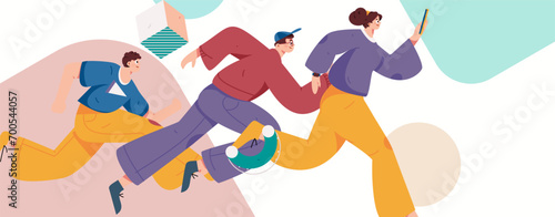 People exercising healthy running vector internet operation illustration
