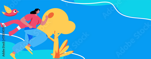People exercising healthy running vector internet operation illustration
