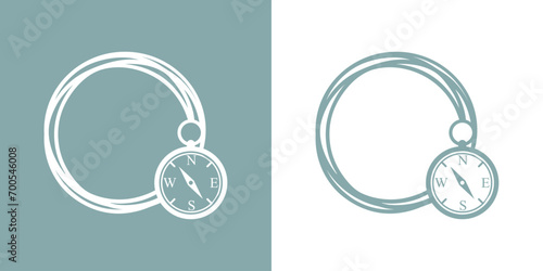 Logo Nautical. Marco circular con líneas con silueta de brújula de bolsillo simple