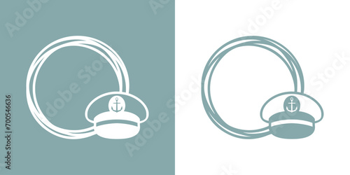 Logo Nautical. Marco circular con líneas con sombrero de capitán de barco