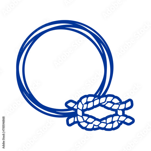 Logo Nautical. Marco circular con líneas con silueta de nudo marinero de cuerda de barco