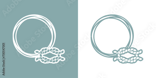 Logo Nautical. Marco circular con líneas con silueta de nudo marinero de cuerda de barco