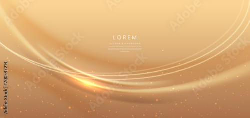 Abstract gold curved background with lighting effect and sparkle with copy space for text. Luxury design style.