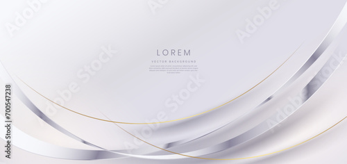 Abstract 3D luxury silver curved lines on white background with copy space for text. Luxury template design.