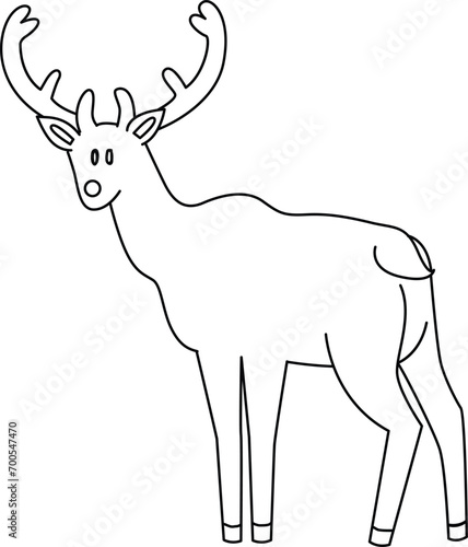 Cute reindeer cartoon standing, celebrating Christmas and New Year. Adorned with reindeer decorations, the reindeer is having fun during the festive Christmas season.