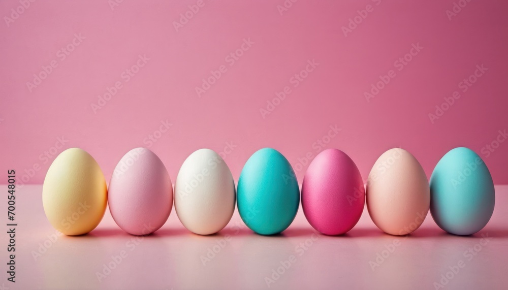 a row of pastel colored eggs on a light pink background with a pink wall in the backgrounnd of the image is a row of pastel colored eggs on a light pink background. a row of pastel colored eggs on a light pink background with a pink wall in the backgrounnd of the image is a row of pastel colored eggs on a light pink background.