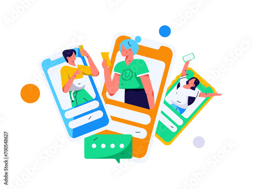 Virtual characters social communication concept business flat vector hand drawn illustration
