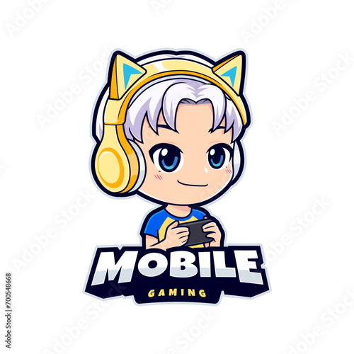Gamer boy playing mobile games esport gaming logo