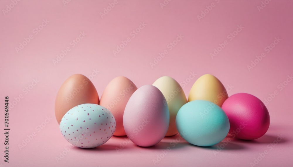  a group of colorful eggs sitting on top of a pink surface with one egg in the middle of the row and one in the middle of the row of the row.