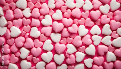  a large amount of pink and white heart shaped candies on top of a pink and white tray of pink and white heart shaped candies on top of pink and white heart shaped candies.