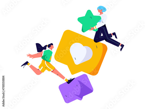 Virtual characters social communication concept business flat vector hand drawn illustration
