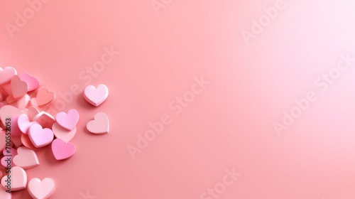 Valentines Day red and pink hearts on pink background. Love concept. Greeting card with copy space.