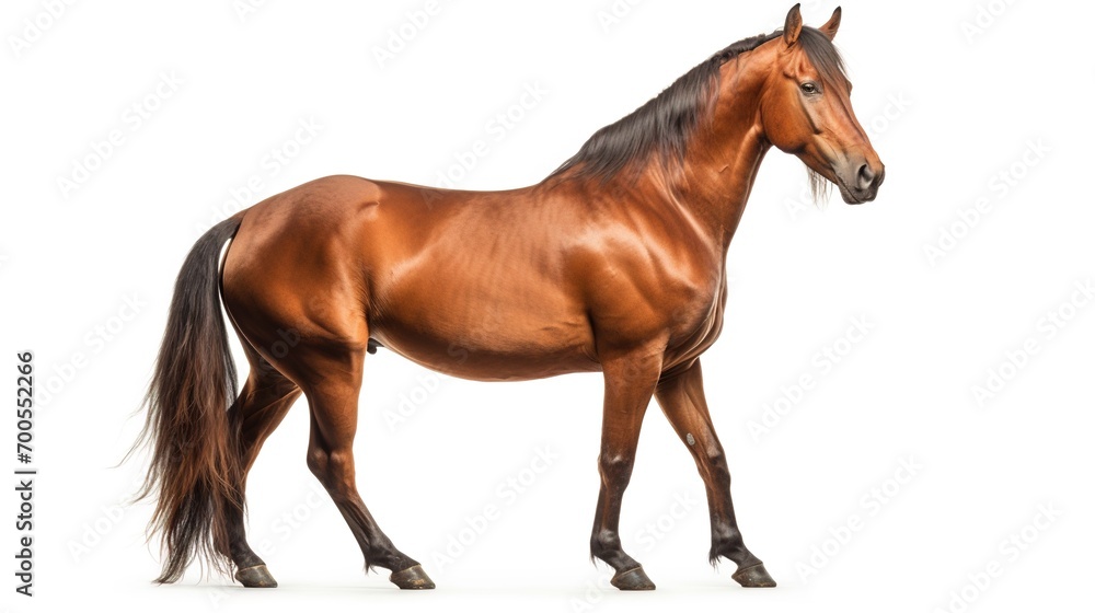 Obraz premium Bay Horse on White Background. Animal, Mammal, Ranch, Pet 