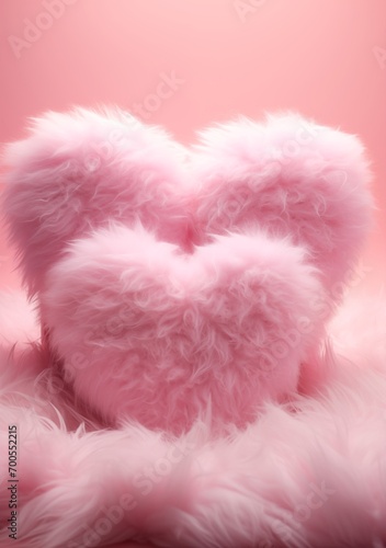 pink fur hearts on pink background