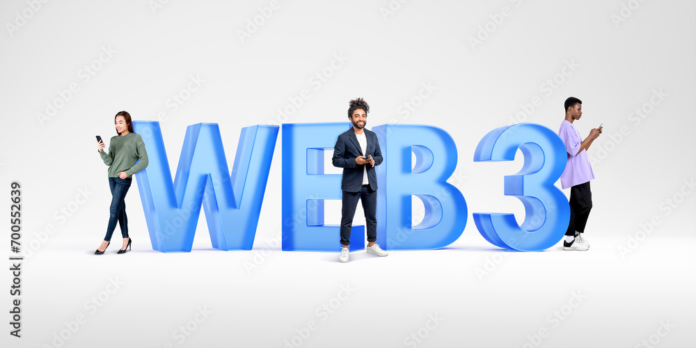 Group of people near web3 sign