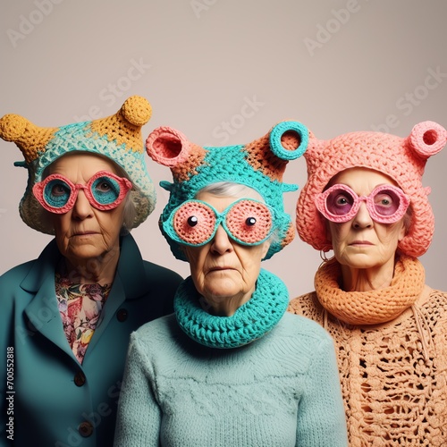 a group of women wearing knitted hats and scarves © Iurie