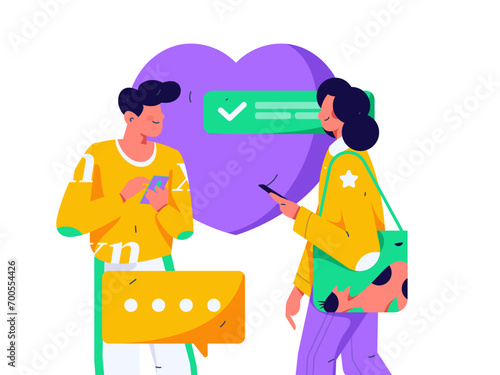 Virtual characters social communication concept business flat vector hand drawn illustration

