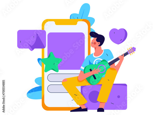 Virtual characters social communication concept business flat vector hand drawn illustration
