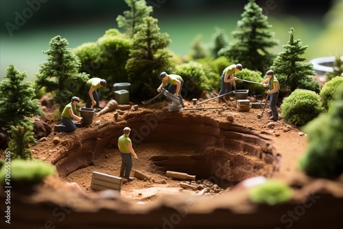 Excavations are carried out by qualified employees. Ancient excavations, tilt shift.