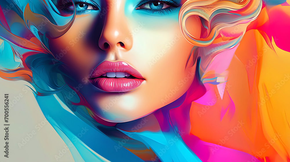 Women's portrait with a creative background of abstract lines