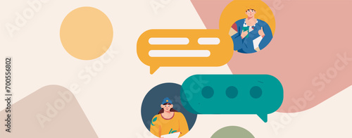 Virtual characters social communication concept business flat vector hand drawn illustration
