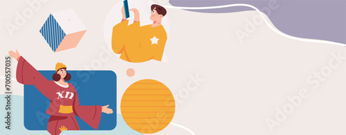 Virtual characters social communication concept business flat vector hand drawn illustration
