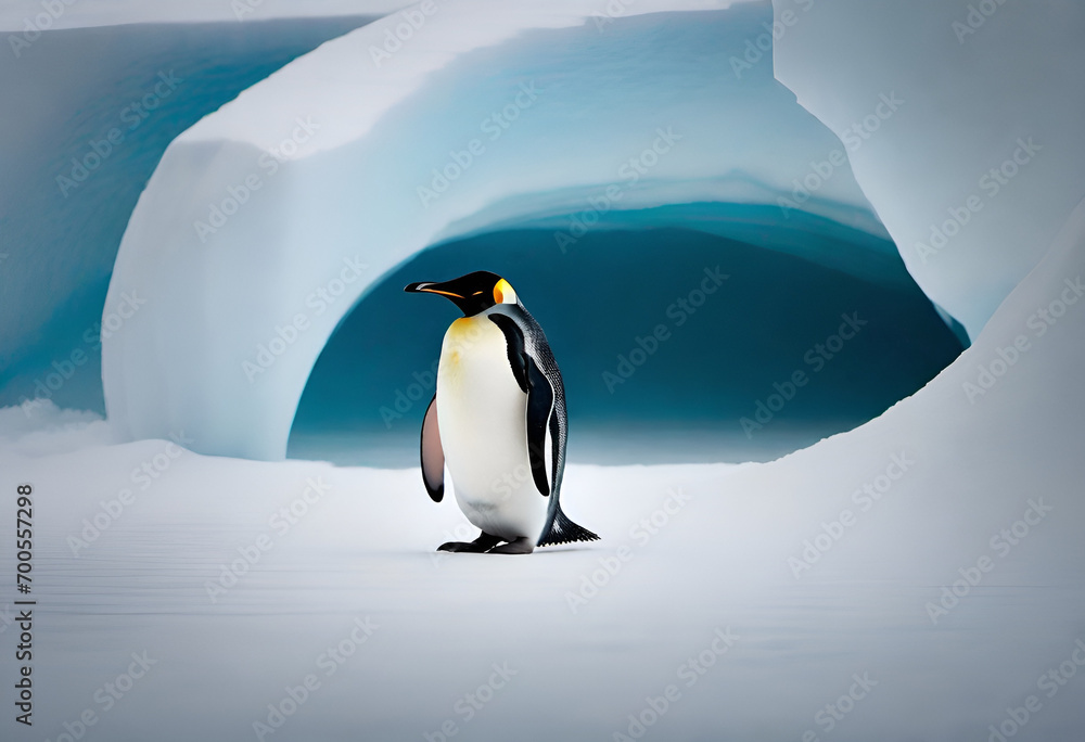 Fototapeta premium cute penguin on minimal background