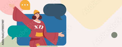 Virtual characters social communication concept business flat vector hand drawn illustration
