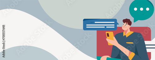 Virtual characters social communication concept business flat vector hand drawn illustration
