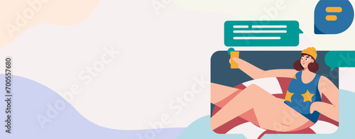 Virtual characters social communication concept business flat vector hand drawn illustration
