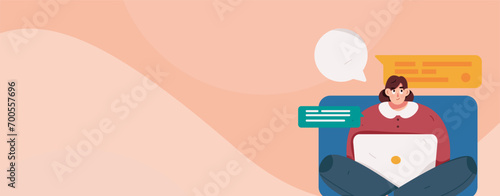 Virtual characters social communication concept business flat vector hand drawn illustration
