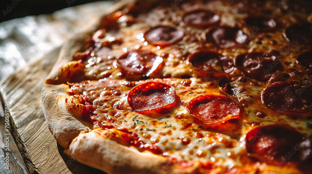 pizza with pepperoni on a table, high definition. made with generative ai pizza with pepperoni on a table, high definition. made with generative ai