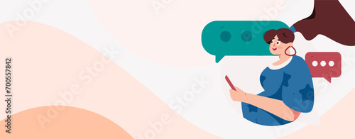 Virtual characters social communication concept business flat vector hand drawn illustration
