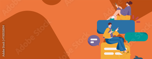 Virtual characters social communication concept business flat vector hand drawn illustration
