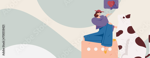 Virtual characters social communication concept business flat vector hand drawn illustration
