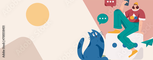 Virtual characters social communication concept business flat vector hand drawn illustration
