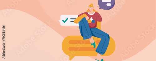 Virtual characters social communication concept business flat vector hand drawn illustration

