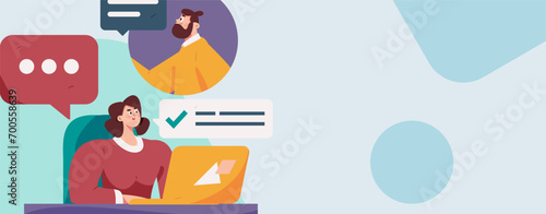 Virtual characters social communication concept business flat vector hand drawn illustration
