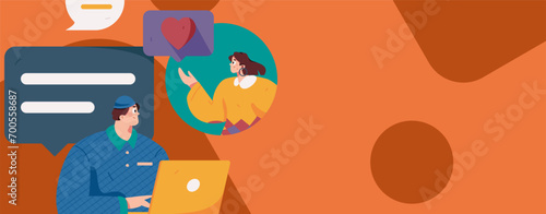 Virtual characters social communication concept business flat vector hand drawn illustration
