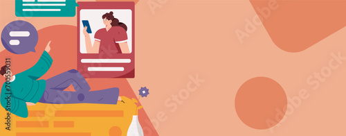 Virtual characters social communication concept business flat vector hand drawn illustration
