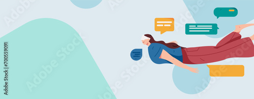 Virtual characters social communication concept business flat vector hand drawn illustration

