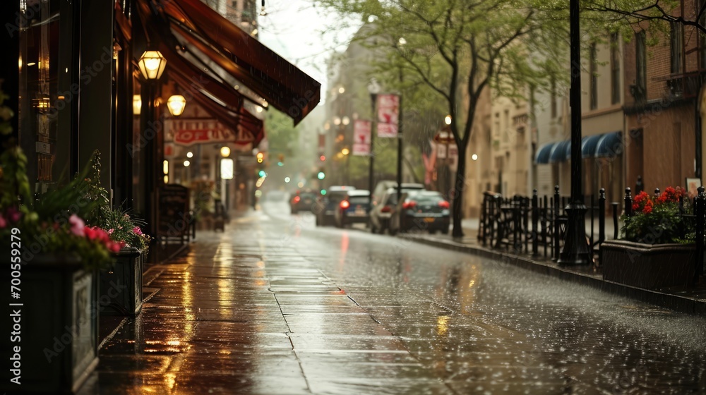 Rainy Day Street Scene, A street on a rainy day