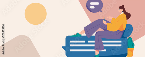 Virtual characters social communication concept business flat vector hand drawn illustration
