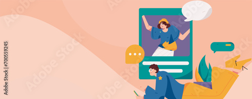 Virtual characters social communication concept business flat vector hand drawn illustration
