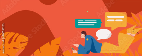 Virtual characters social communication concept business flat vector hand drawn illustration
