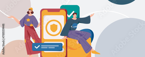 Virtual characters social communication concept business flat vector hand drawn illustration
