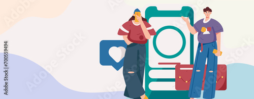 Virtual characters social communication concept business flat vector hand drawn illustration
