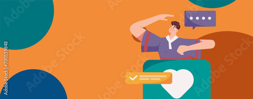 Virtual characters social communication concept business flat vector hand drawn illustration
