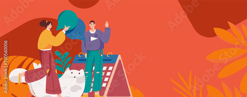 Virtual characters social communication concept business flat vector hand drawn illustration
