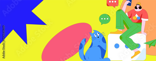 Virtual characters social communication concept business flat vector hand drawn illustration
